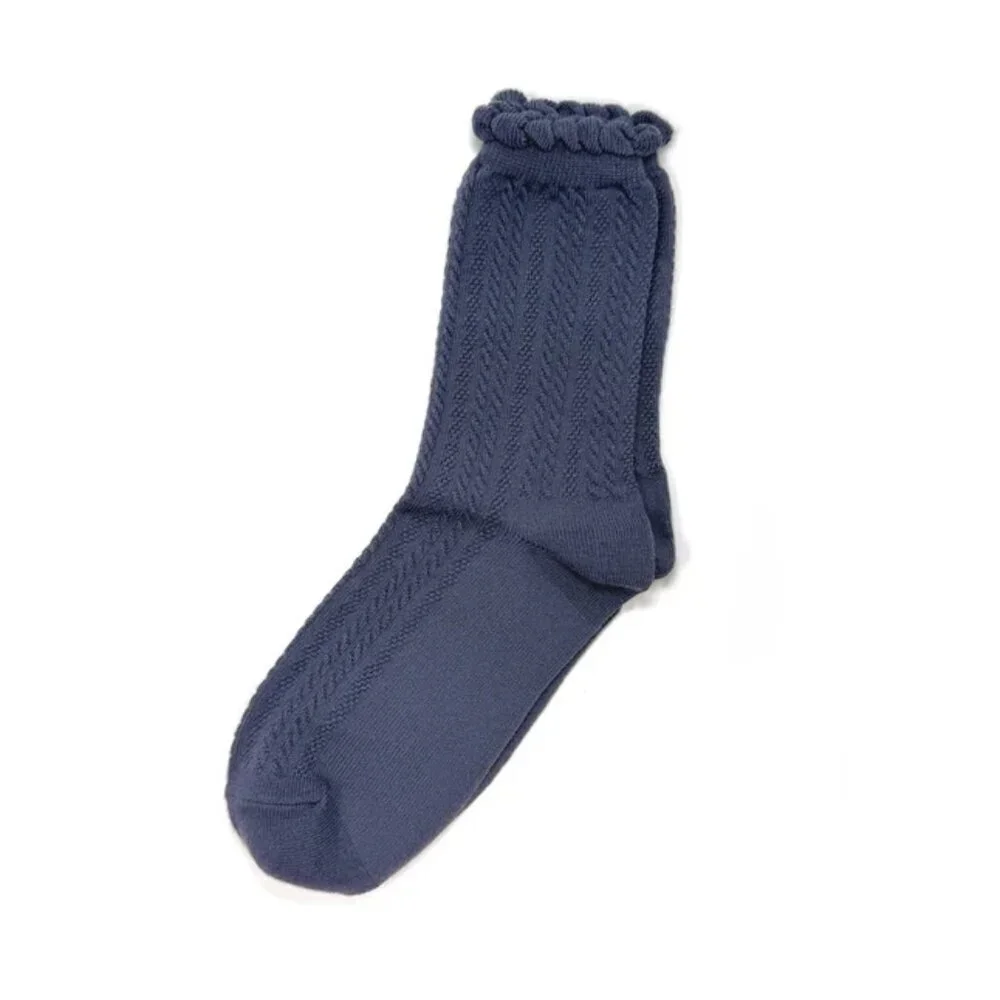 NWT Jane Ribbed Slate Blue Ruffle Crew Socks
